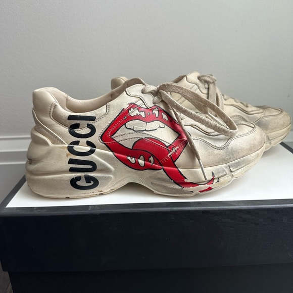 Gucci Rhyton Distressed Mouth Sneakers - White and Red Size 37.5 - Picture 1 of 13